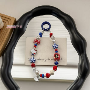 Cartoon KT hand drawn bead car key chain versatile bag decoration chain New Year gift phone case hanging chain