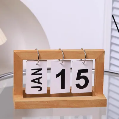 ปฏิทินหมุนหน้ากระดาษ ตกแต่งโต๊ะ ทำจากไม้ ปฎิทินตั้งโต๊ะ Wooden Calendar ของแต่งห้องสไตล์มินิมอล E71