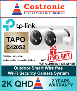 TP-Link TAPO C420S2 / C420S1 / C400S2/ C420 Smart Wire-Free Security CCTV / IP Camera System battery powered 2-Camera System ( 2 Year Local warranty)