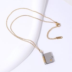 LOPU Trái Tim Vòng cổ cặp sách Thủ công Thép titan Mề đay hai chữ Dây chuyền xương đòn Có thể điều chỉnh  dây chuyền sách mở Phụ kiện trang sức
