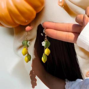 [haoh] ต่างหูเลมอนแบบมีพู่ยาวสำหรับผู้หญิงต่างหูห้อยผลไม้สไตล์โบฮีเมียนอเนกประสงค์สำหรับฤดูร้อน