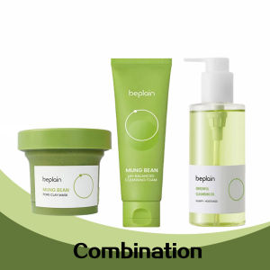 Beplain Green Bean Sensitive Skin Gentle Facial Cleanser+Mud Mask+Makeup Removal Oil Care Set