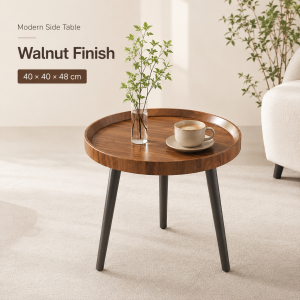DIODIY Modern Side Table 40 x 40 x 48 cm wooden tray top black legs coffee table with vase and cup