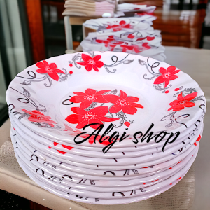 12Pcs Grtis sendok Piring makan melamin cekung motif kembang bintang merah tebal dan bebas BPA