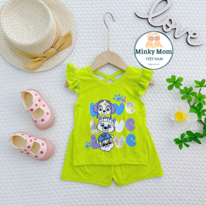 Bộ Quần Áo Trẻ Em Hiệu Minky Mom Vải Thun Lạnh Mềm Mát Phối Tay Cánh Tiên Dễ Thương Phù Hợp Cho Bé Gái 8-27Kg Mặc Nhà TN-IN200