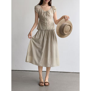 2026 New Summer Women Embroidery Tie Blouse & Umbrella Skirt Two Piece Casual Outfit