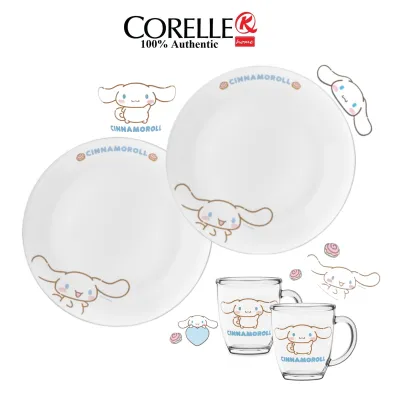 CORELLE Sanrio Characters Dinner Plate 2pcs. with Sanrio Glass Mug 380ml 2pcs.Cinnamoroll