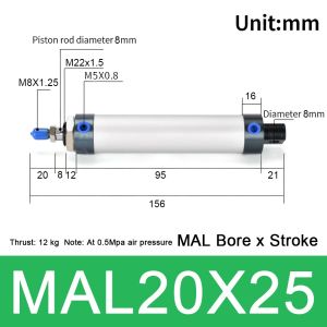 LUMINOU 1Pcs Đường kính xi lanh 16/20/25/32/40mm Xi lanh khí nén Nén đôi Hành trình 25/50/75/100mm Xi lanh mini Hợp nhôm Xi lanh MAL