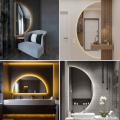 XMM【Ready Stock】LED Half Round Mirror/Half Moon Mirror LED Wall Mirror With 3 Light Level / LED Cermin Dinding Cermin Bulat Separuh Cermin Lampu. 