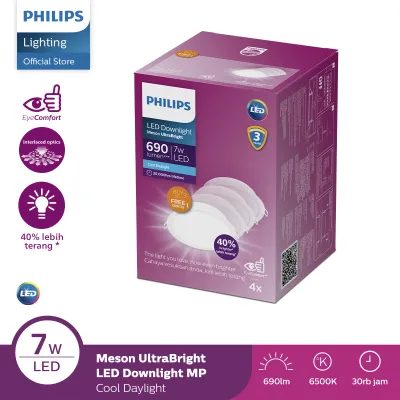 Lampu Philips LED Downlight Meson Ultra Bright D90 7W 65K Multipack Putih