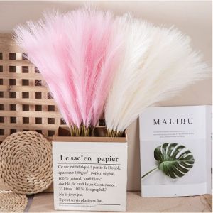 SDSAFX 10PCS Simulated Fluffy Household for Wedding Party Decor Artificial Flowers Fake Reeds Pampas Grass Pampas Bouquet