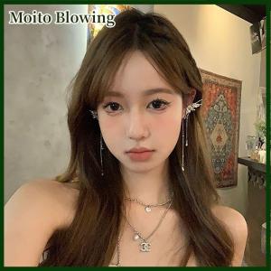 Moito 1Pair Angel Wings Liquid Metal Butterfly Tassel Ear Cuff Non Earrings Trendy Punk Design Female Long Ear Clip Jewelry