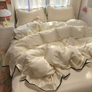 Dansunreve 3/4IN1 Ice Silk Bedsheet Set Summer Cooling Quilt Cover Set 四件套 被套Flat/Fitted Sheet Plain Color Cool Grey White Soft Comfortable Bedding Set High Quailty Single Que