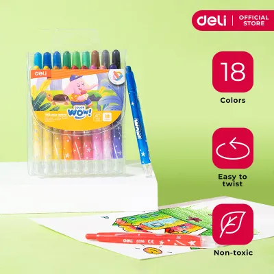 Deli School Supplies C216-18 Bright Colors Non-Toxic Twistable Crayon 18 Colors
