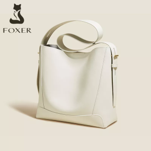 FOXER Ladies New Fashion Retro Shoulder Bag Large Capacity Messenger Bag Office Women Commuter Bag Split Leather High Quality Wide Shoulder Strap Female Bag