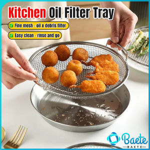 Baete Stainless Steel Frying Oil Drain Basket Drip Tray Fine Mesh Oil Filter Screen Food Grease Collector