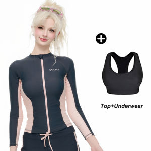 SURFBAR Womens Long Sleeved Swimsuit Diving Suit UV Sun Conservative Thin Surfer Suit Quick Dry Hot Spring Snorkeling Swimsuit