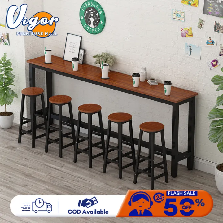 โต๊ะบาร์ VIGOR  180/160/140/120cm ไม้ทรงสูง บาร์คาเฟ่ สำหรับบาร์ตกแต่งร้าน โครงเหล็กหนาคุณภาพดี พร้อมส่งทันที