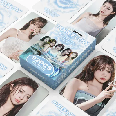 92ชิ้น/กล่อง LE SSERAFIM โฟโต้การ์ด PUREFLOW อัลบัม KPOP การ์ดสะสมสติกเกอร์การ์ด LOMO