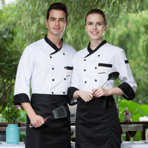 Chef Uniform Chef Overalls Mens and Womens Long-Sleeved Pure White Double-Breasted Back Kitchen Restaurant Baking Cake Pastry Chef Uniform