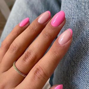 24 Pcs Ngắn Vòng móng tay giả Đơn Giản móng giả đầu mũi của Pháp Dính Trên Móng Tay Lấp Lánh Báo Chí Trên Móng Tay Cho Phụ Nữ