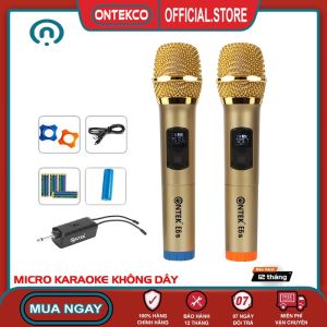 [CHÍNH HÃNG] Bộ 2 Micro Không dây ONTEK VIETNAM E6 màu vàng cao cấp Chuyên cho mọi Amply Loa kéo Loa bluetooth