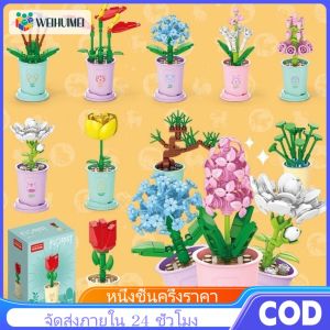 WEIHUIMEI ของเล่นตัวต่อ บล็อกอาคาร กระถางดอกไม้ ดอกกุหลาบ ของขวัญ สําหรับตกแต่งบ้าน