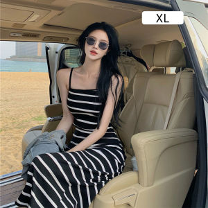 FRAN Striped Suspender Dress Gentle Temperament Medium Length Skirt Female Summer COD