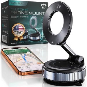Clutch-X ™   Black – Vacuum Phone Mount Suction Cup Car Phone Holder for iPhone Window Phone Mount for Travel 360 °   Vacuum Magnetic Phone Holder for Car Magnetic Phone Holder with Suction Cup