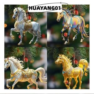 HUAYANG01 [HOT FASHION] 2D Acrylic Horse Car Rearview Mirror Pendant Charm Christmas Tree Backpack Hanging Ornament Party New Year Decoration Hanging