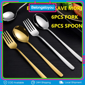 6pcs Spoon and Fork Set Gold Stainless Steel Dinnerware Korean Spoon Food-Grade Spoon Fork Set