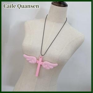 Caile สร้อยคอมีปีกนางฟ้าไขว้จี้พระเยซูคริสต์แบบย้อนยุคเครื่องประดับสไตล์ไม้ธรรมชาติ