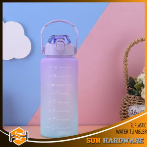 SUN HARDWARE 2.0L High Quality Plastic Water Bottle Gradient Design for Female Portable Water Tumbler with Motivational Quote Time Marker Sports Fitness Jug