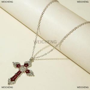 [COD] WEICHENG Gothic Hollow Out Diamond Studded Cross Pendant Necklace Set Y2K Personalized Thorn Love Black Bead Stacked Necklace Set