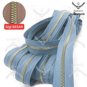 Daun Resleting BESI (2 Arah - GIGI BESAR) No. 5B (188 Sky Blue) EMAS MUDA (IMPORT)