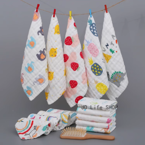 25cmx25cm Multi Purpose Cotton Gauze Square Towel 6 Layer High Density Baby Washcloth Soft Face Towel for Newborn Square Towel Baby Cute Handkerchief Cartoon Pattern Saliva Wrinkle Towel Muslin Cotton Infant Face Towel Wipe Cloth