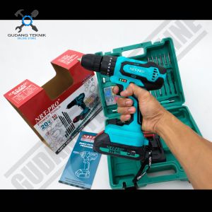 (NRT PRO 340SET) CORDLESS Drill NRT PRO DC 340 SET / Mesin Bor BATERAI Impact Drill 20V Bor Tembok Beton Plus Set Aksesoris
