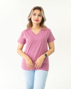 Kaos Polos Pendek Cotton Combed Vneck Kaos Fashion Wanita Korean Style Oversize Atasan wanita Terbaru Lerist - Violet