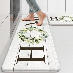 KIMODE Farmhouse Kitchen Mat 2PCS Anti Fatigue Kitchen Rugs Non-Skid Waterproof Kitchen Floor Mat Cushioned Comfort Standing Mat for OfficeLaundrySinkHome