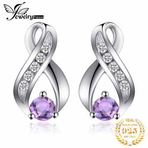 JewelryPalace Infinity Genuine Natural Purple Amethyst 925 Sterling Silver Stud Earrings for Women Fashion Gemstone Earrings