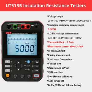 ที่จัดเก็บข้อมูลแบบกลุ่ม999ตัวทดสอบความต้านทาน UT513B UNI-T 5kV ใหม่2023แบบชาร์จไฟได้