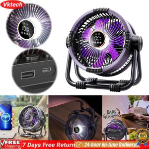 【Ready】【Vktech】20000mAh Rechargeable Battery Powered Fan with LED Light Desk Fan Table Fan