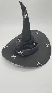 หมวกแม่มดดำประดับโบว์และประดับปาร์ตี้วันฮาโลวีนสำหรับผู้หญิงชุดประดับบนเวทีการถ่ายภาพ