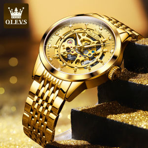 OLEVS TOP Gold Watch for Men Original Waterproof Automatic Skeleton 2022 Fashion Korea Style Stainless Steel Mechanical Watch