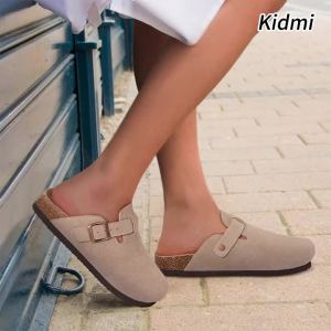 Kidmi Genuine Leather Clogs Cork Footbed Indoor and Outdoor Slippers Cow Suede Mules With Adjustable Strap
