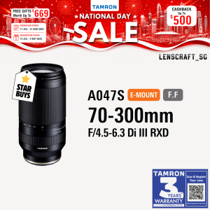 [Sony E] Tamron 70-300mm F4.5-6.3 Di III RXD Lens [A047S] | Tamron Singapore Warranty