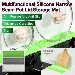 🔥Hot Sale 🔥Narrow Slit Multifunctional Kitchen Storage Mat Multi Purpose Kitchen Silicone Mat Heatproof Pot Lid Organizer With Drainage Groove Non Slip Cutting Board Holder For Countertop Silicone Kitchen Mat Pot Lid Organizer  Heat Resistant Mat