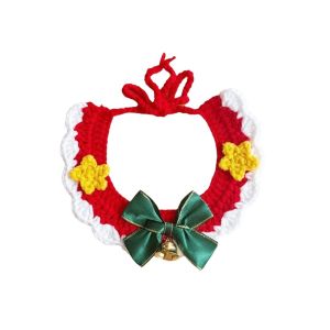 SEKINEW Sợi Vòng cổ Giáng sinh cho thú cưng Chuông leng keng Nơ màu đỏ Mũ ông già Noel hình mèo Trang phục Giáng sinh cho cún con Cà vạt có thể điều chỉnh độ dài. Vòng cổ dệt kim cho chó Chụp ảnh trong kỳ nghỉ.