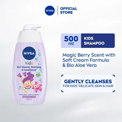 NIVEA 3 in 1 Baby Shampoo & Bath Sparkle Berry 500ml / Kids Shampoo / Kids Body Wash / Syampu Budak