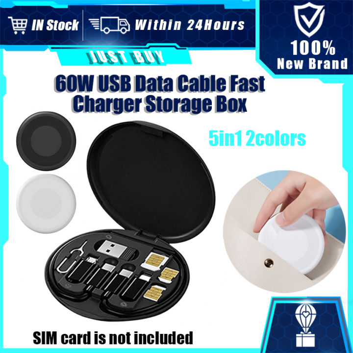 60W 5 in 1 Data Cable Organizer Case for Mac*book iPhone Samsung Fast